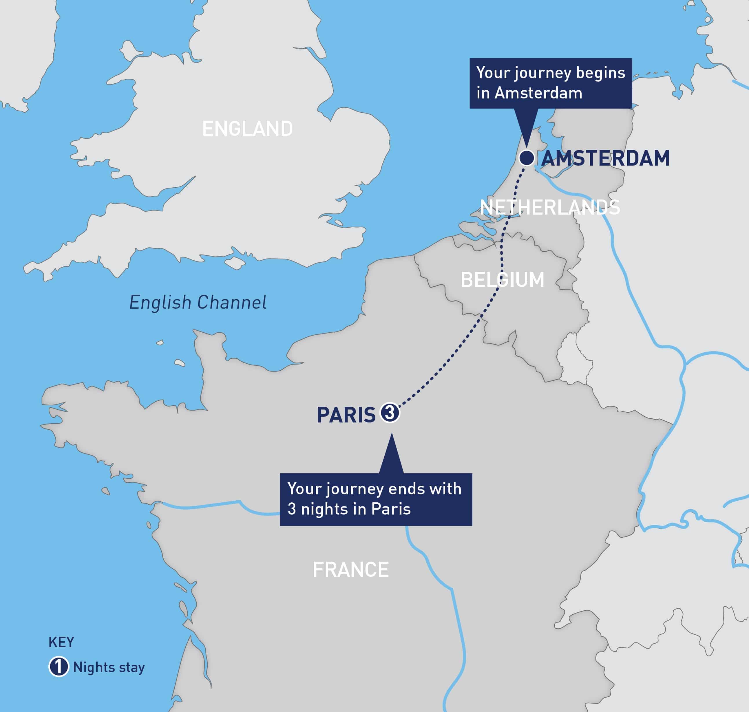 Itinerary from Amsterdam to Paris