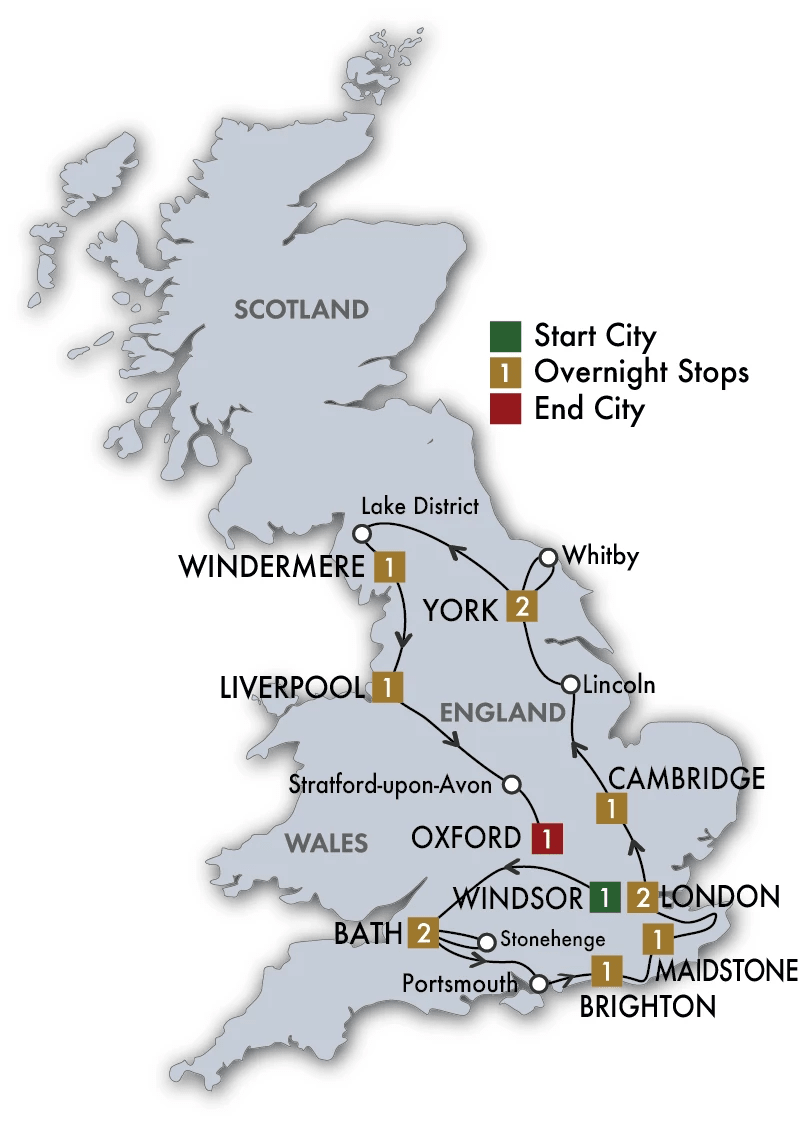Map with itinerary stops