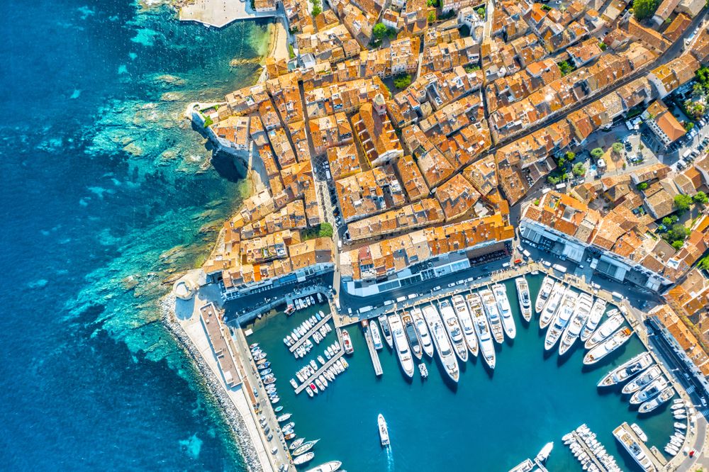 Aerial view of boat marina in France